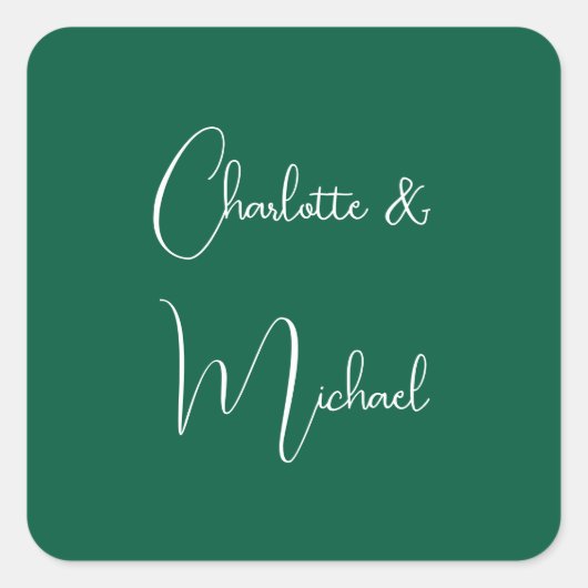 Kalligrafie Elegant Green Plain Eenvoudige Namen Vierkante Sticker (Voorkant)