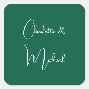 Kalligrafie Elegant Green Plain Eenvoudige Namen Vierkante Sticker