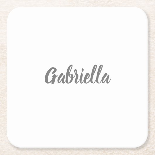 Kalligrafie Elegant Grijs Wit Eenvoudige Naam Kartonnen Onderzetters (Voorkant)