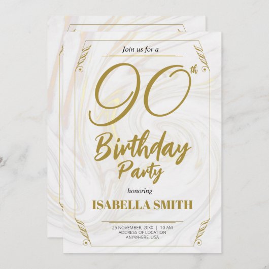 Kalligrafie Elegant Modern Goud 90e Verjaardag Kaart (Voorkant / Achterkant)