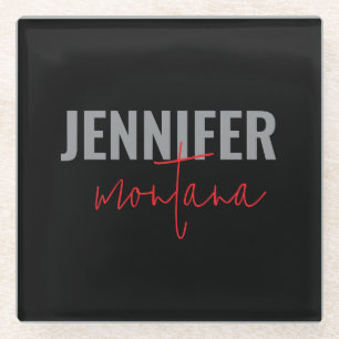 Kalligrafie Elegant Plain Voeg eigen naam toe Glazen Onderzetter