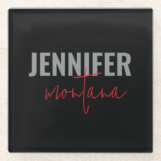 Kalligrafie Elegant Plain Voeg eigen naam toe Glazen Onderzetter (Voorkant)