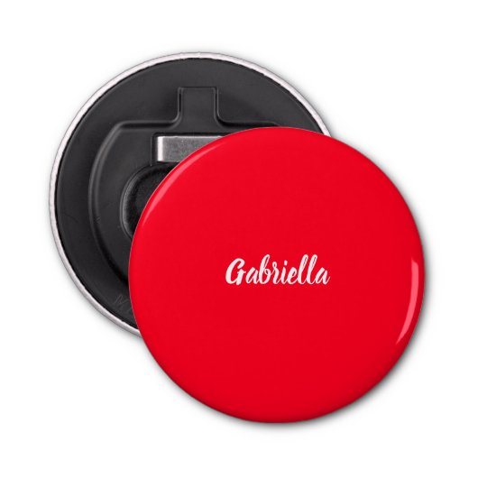 Kalligrafie Elegant Rood Wit Eenvoudige Naam Button Flesopener (Voorkant)