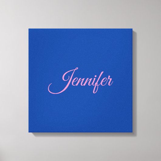 Kalligrafie Elegant Roze Blauw Aangepaste Naam Canvas Afdruk (Voorkant)