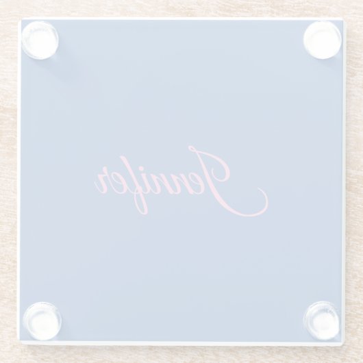 Kalligrafie Elegant Roze Blauw Aangepaste Naam Glazen Onderzetter (Achterkant)