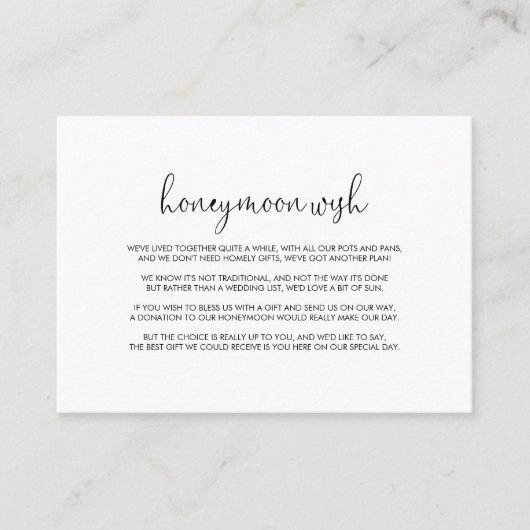 Kalligrafie Elegant Script Honeymoon Wish Informatiekaartje (Voorkant)
