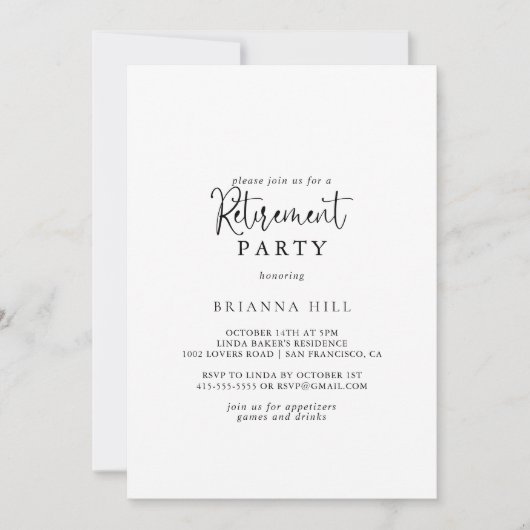 Kalligrafie Elegant Script Pensioen Partij Kaart (Voorkant)