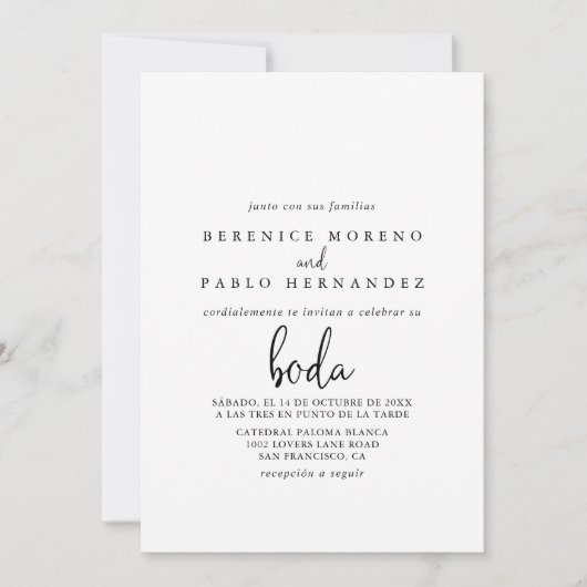 Kalligrafie Elegant Script Spaanse bruiloft Kaart (Voorkant)