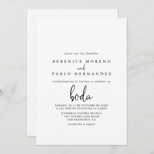 Kalligrafie Elegant Script Spaanse bruiloft Kaart (Voorkant / Achterkant)