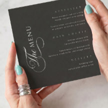 Kalligrafie Elegant Vierkant Zwart Trouwmenu