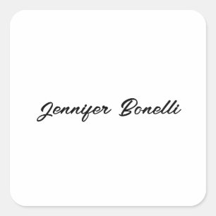 Kalligrafie Elegant Zwart Wit Eenvoudig Naam Vierkante Sticker