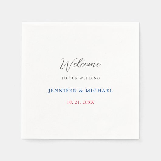 Kalligrafie Elegant Zwart & Wit Welkom Bruiloft Servet (Voorkant)