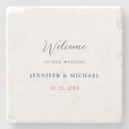 Kalligrafie Elegant Zwart & Wit Welkom Bruiloft Stenen Onderzetter (Voorkant)