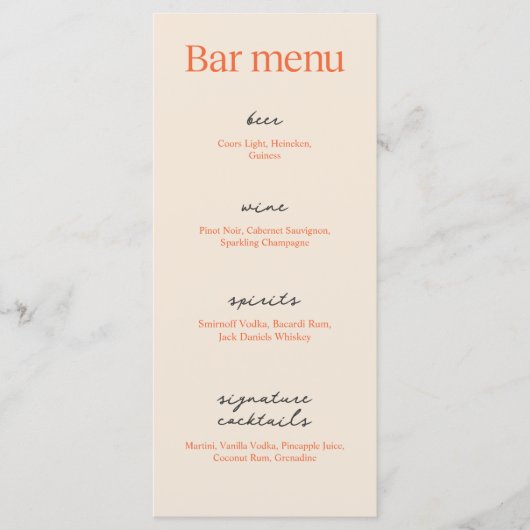 Kalligrafie Elegante Beige bruiloft | Drink Bar Menu (Voorkant)
