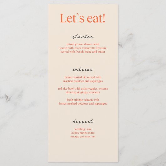 Kalligrafie Elegante Beige Bruiloft Menu Kaarten (Voorkant)