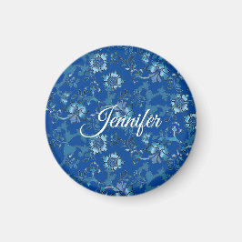 Kalligrafie Elegante Blauwe Bloemrijke Aangepaste  Magneet