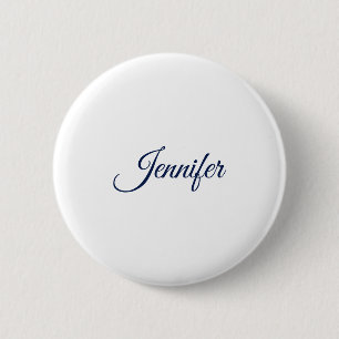 Kalligrafie Elegante Blauwe Witte Eenvoudige Naam Ronde Button 5,7 Cm