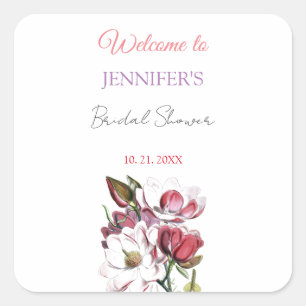 Kalligrafie Elegante Bloemrijke Bruidsdouche Vierkante Sticker