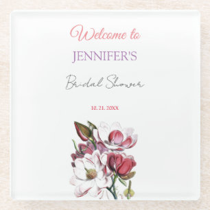 Kalligrafie Elegante Bloemrijke Bruiloftsshower Glazen Onderzetter