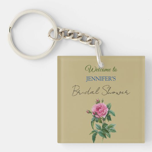 Kalligrafie Elegante Bloemrijke Bruiloftsshower Sleutelhanger (voorkant)