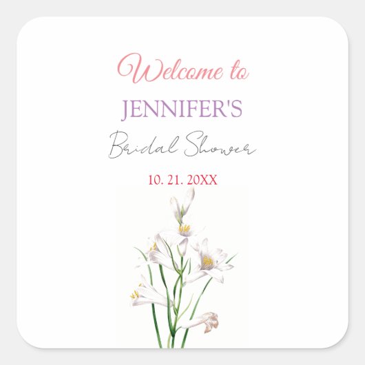 Kalligrafie Elegante Bloemrijke Welkom Bruids-Show Vierkante Sticker (Voorkant)