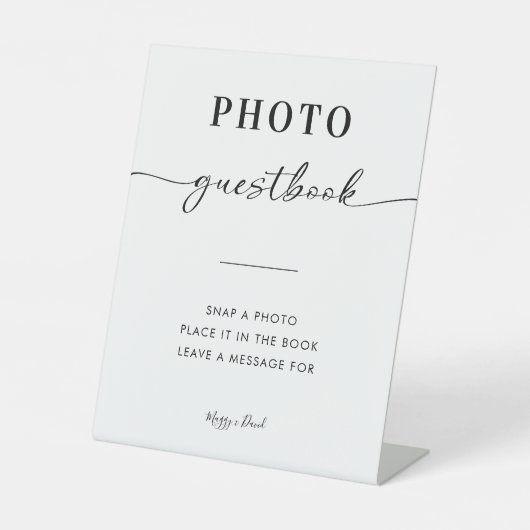 Kalligrafie Elegante bruiloft foto Gastenboek teke Reclamebord Met Voetstuk (Voorkant)