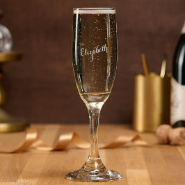 Kalligrafie Elegante Chic Script Geborduurd Mimosa Champagne Fluitglas