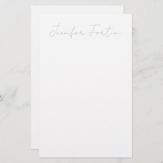 Kalligrafie Elegante Grijs & Wit Eenvoudig Briefpapier (Voorkant / Achterkant)