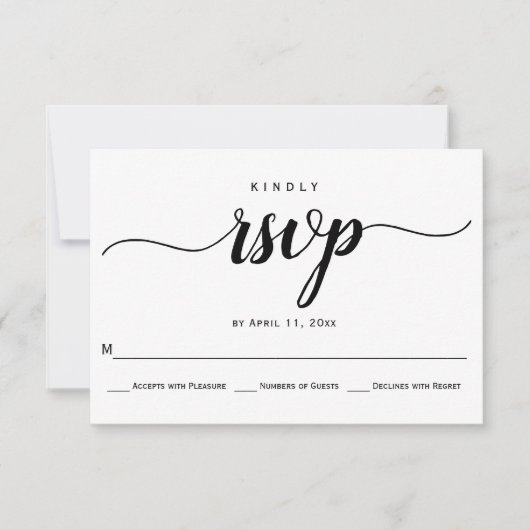 Kalligrafie elegante huwelijks-RSVP kaart in scrip (Voorkant)