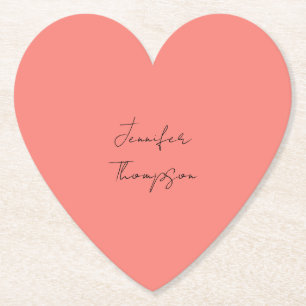Kalligrafie Elegante koraal Roze Eenvoudige Naam Kartonnen Onderzetters