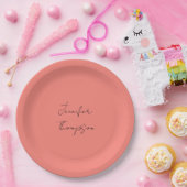 Kalligrafie Elegante koraal Roze Eenvoudige Naam Papieren Bordje (Feest)
