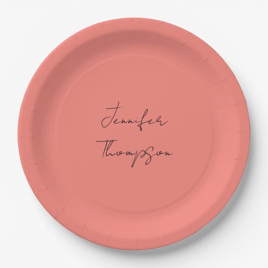 Kalligrafie Elegante koraal Roze Eenvoudige Naam Papieren Bordje (Voorkant)