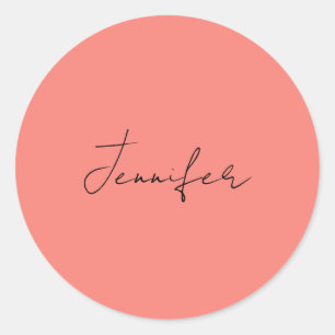 Kalligrafie Elegante koraal Roze Eenvoudige Naam Ronde Sticker