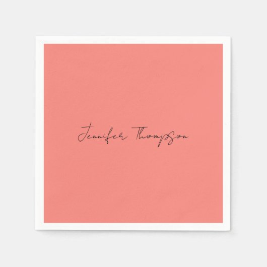Kalligrafie Elegante koraal Roze Eenvoudige Naam Servet (Voorkant)