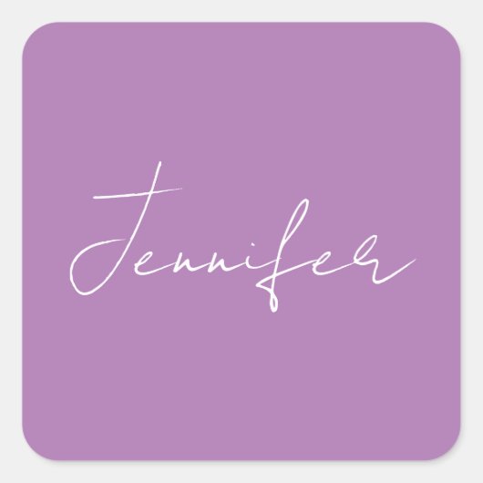Kalligrafie Elegante Lavendel Eenvoudige Naam Vierkante Sticker (Voorkant)