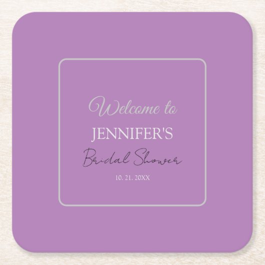 Kalligrafie Elegante Lavendel Welkom Bruids-Shower Kartonnen Onderzetters (Voorkant)