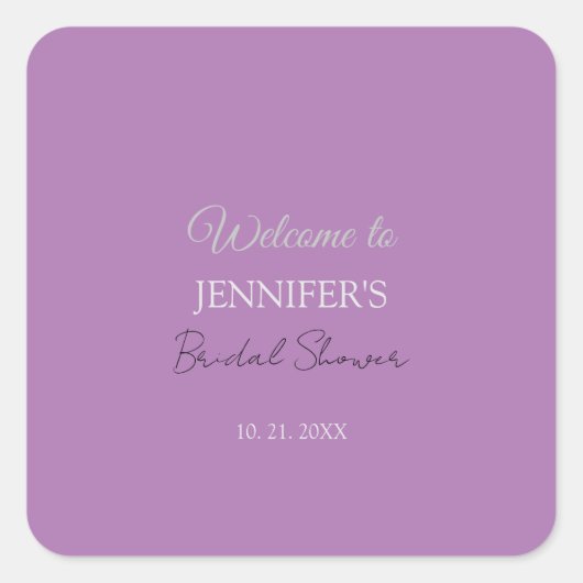 Kalligrafie Elegante Lavendel Welkom Bruidsmeisje Vierkante Sticker (Voorkant)