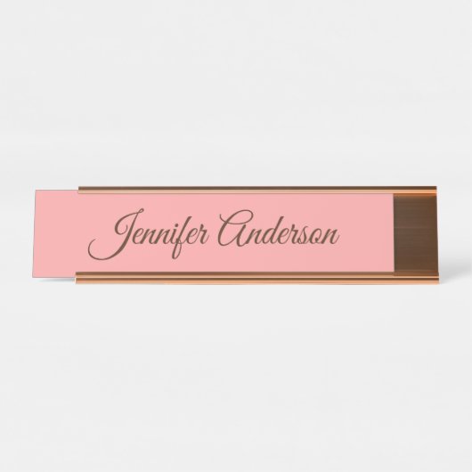 Kalligrafie Elegante Pastel Rood Gepersonaliseerde Bureau Naambordje (Voorkant)