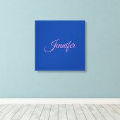 Kalligrafie Elegante Roze Blauwe Aangepaste Naam Canvas Afdruk (Insitu (Houten vloer))