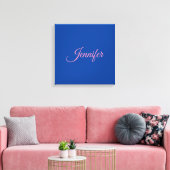 Kalligrafie Elegante Roze Blauwe Aangepaste Naam Canvas Afdruk (Insitu (Woonkamer))