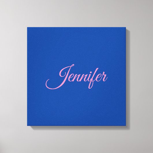 Kalligrafie Elegante Roze Blauwe Aangepaste Naam Canvas Afdruk (Voorkant)