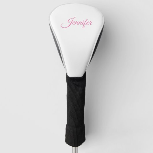 Kalligrafie Elegante Roze Witte Aangepaste Naam Golfheadcover (Voorkant)