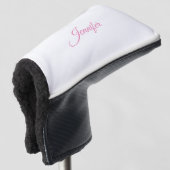 Kalligrafie Elegante Roze Witte Aangepaste Naam Golfheadcover (3/4 voorkant)