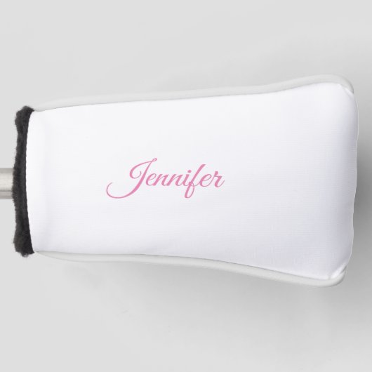 Kalligrafie Elegante Roze Witte Aangepaste Naam Golfheadcover (Voorkant)