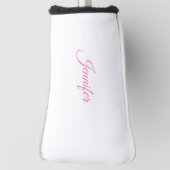 Kalligrafie Elegante Roze Witte Aangepaste Naam Golfheadcover (Draai 90)