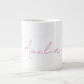 Kalligrafie Elegante Roze Witte Aangepaste Naam Grote Koffiekop (Voorkant)