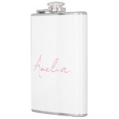 Kalligrafie Elegante Roze Witte Aangepaste Naam Heupfles (Links)