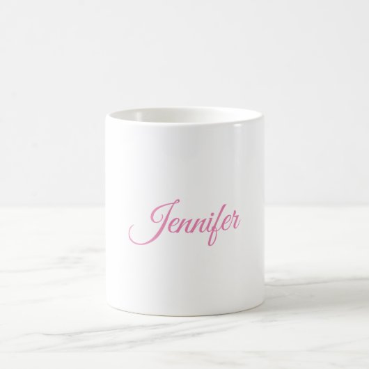 Kalligrafie Elegante Roze Witte Aangepaste Naam Koffiemok (Center)