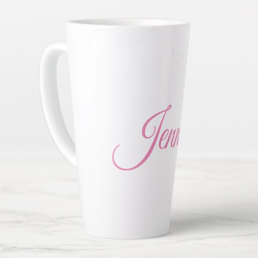 Kalligrafie Elegante Roze Witte Aangepaste Naam Latte Mok (Linkerhoek)