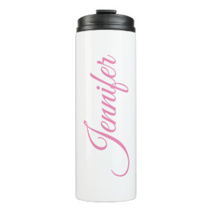 Kalligrafie Elegante Roze Witte Aangepaste Naam Thermosbeker
